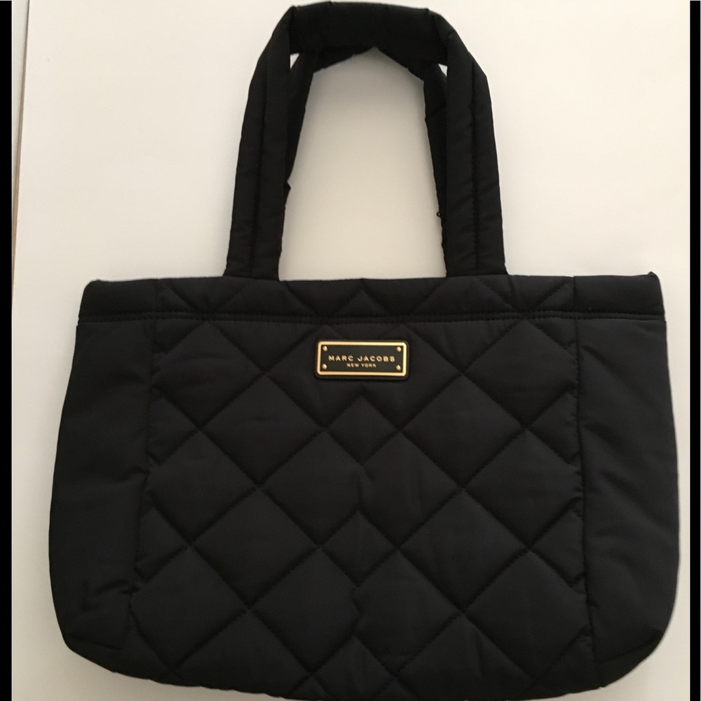 Marc Jacobs Black Quilted Tote with Gold Plaque